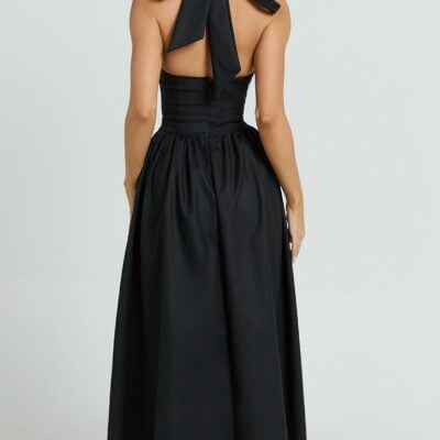 Showpo Helda Midi Dress - Halter Tie Neck Corset Panel Dress In Black - Image 2