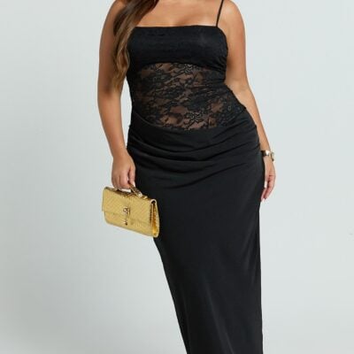 Showpo Rania Maxi Dress - Contrast Lace Bodice Bias Cowl Drop Waist Dress In Black - Image 2