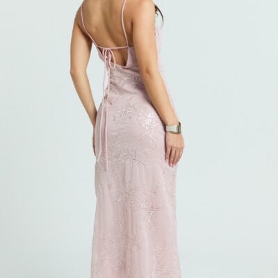Showpo Elysia Maxi Dress - Sequin Straight Neck Tie Back Dress In Pale Pink - Image 2