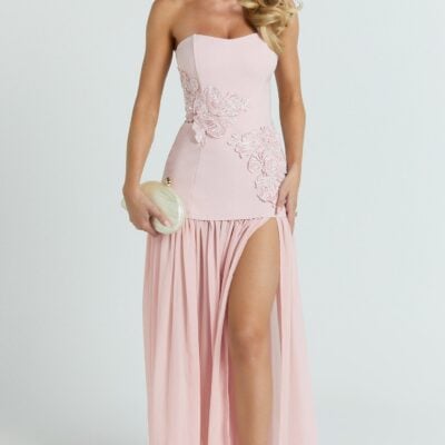 Showpo Jefferies Maxi Dress - Peplum Bodice Contrast Georgette Dress In Pink - Image 1