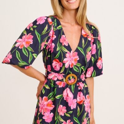 St Frock Rhaya Maxi Dress in Navy With Pink Floral Cotton - Image 2
