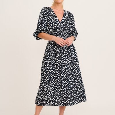 St Frock Trend Setter Midi Dress in Navy with White Speckle - Image 1
