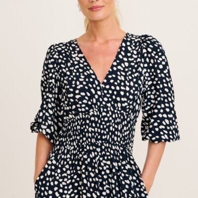St Frock Trend Setter Midi Dress in Navy with White Speckle - Image 2
