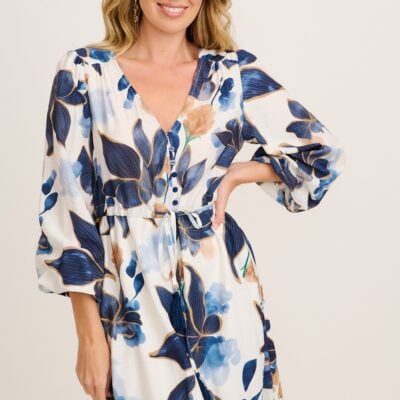 St Frock Vallora Maxi Dress in White with Navy Floral - Image 2