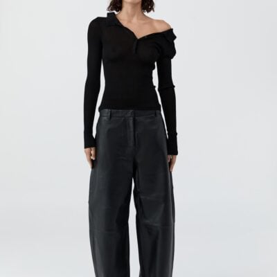 St. Agni Petit Polo Knit Top - Black — XXS - Image 1