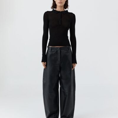 St. Agni Petit Polo Knit Top - Black — XXS - Image 2