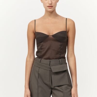 St. Agni Transparent Silk Cami - Black Olive — XXS - Image 1