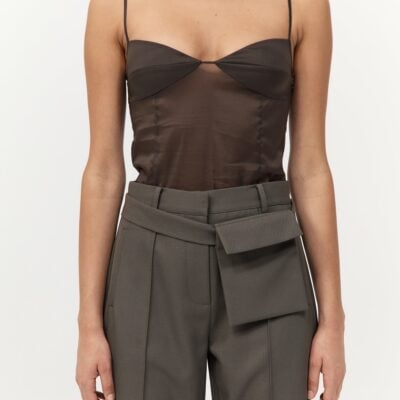 St. Agni Transparent Silk Cami - Black Olive — XXS - Image 2