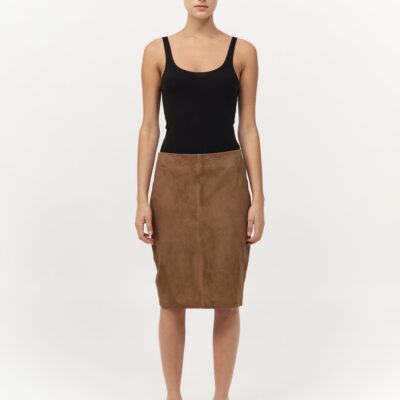 St. Agni Suede Pencil Skirt - Toffee — XXS - Image 1