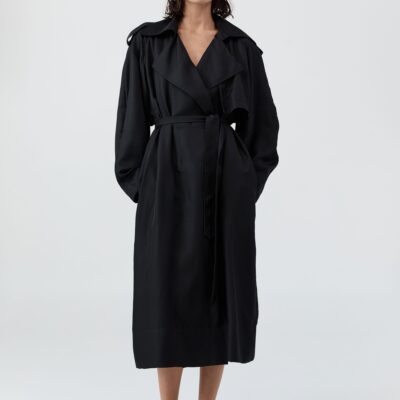St. Agni Silk Twill Relaxed Trench - Black — XXS - Image 1