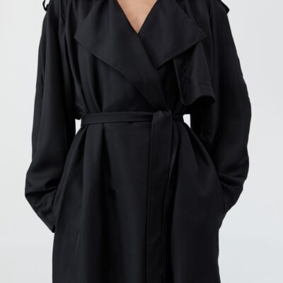 St. Agni Silk Twill Relaxed Trench - Black — XXS - Image 2