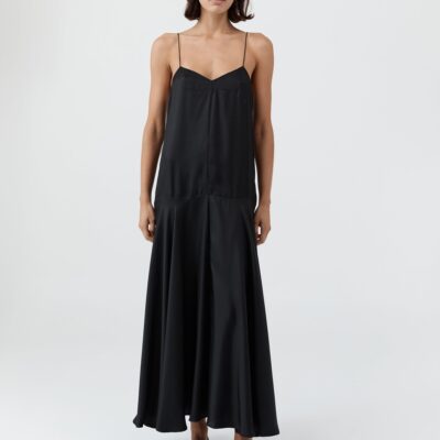 St. Agni Silk Twill Relaxed Slip Dress - Black — XXS - Image 1