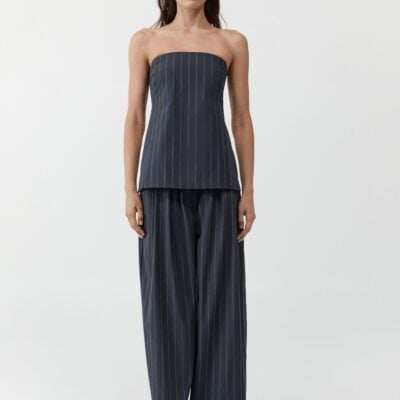 St. Agni Stripe Relaxed Pleat Pants - Ink Stripe — XXS - Image 1