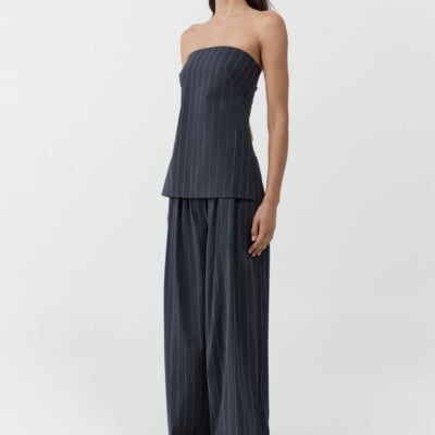 St. Agni Stripe Relaxed Pleat Pants - Ink Stripe — XXS - Image 2