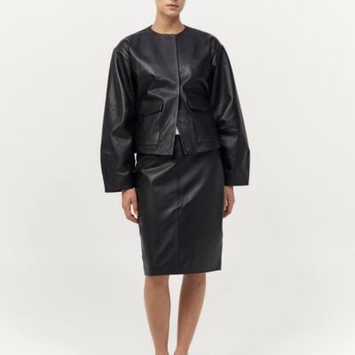 St. Agni Utility Cocoon Leather Bomber - Black — XXS - Image 1