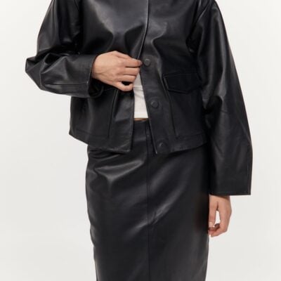 St. Agni Utility Cocoon Leather Bomber - Black — XXS - Image 2