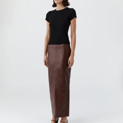 St. Agni Leather Column Skirt - Rum — XXS - Image 2