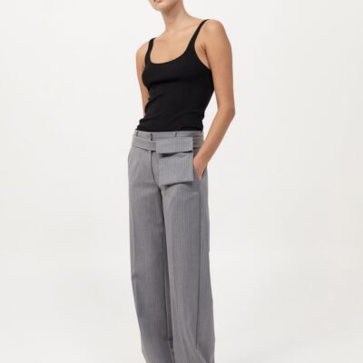 St. Agni Carter Pocket Belt Pants - Grey Pinstripe — XXS - Image 1