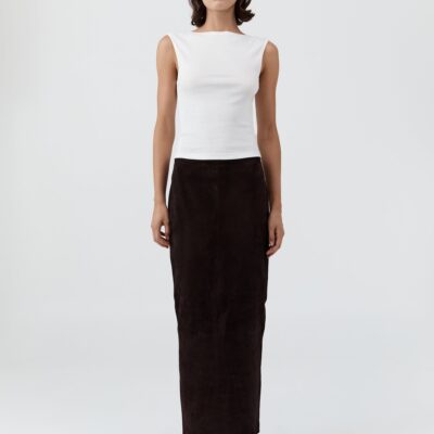 St. Agni Suede Column Skirt - Coffee — XXS - Image 1