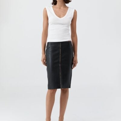 St. Agni Brushed Leather Pencil Skirt - Black — XXS - Image 1