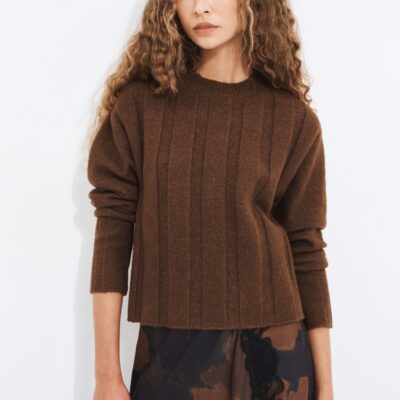 Aje Wide Rib Knit Jumper — LIGHT CHOCOLATE - Image 1