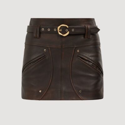 Aje Vexa Mini Leather Skirt — CHOCOLATE BROWN - Image 2