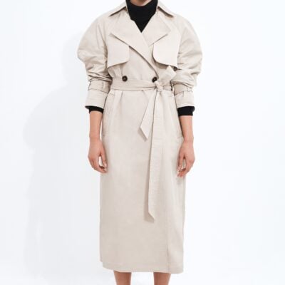 Aje Verona Long Line Trench Coat — SAND - Image 1