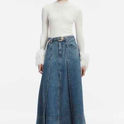 Aje Viva Denim Midi Skirt — STORMY WASH - Image 1