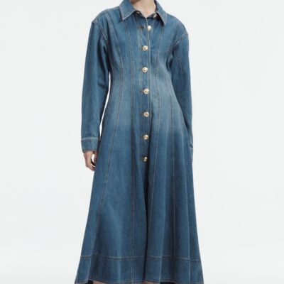 Aje Viva Denim Midi Dress — STORMY WASH - Image 1