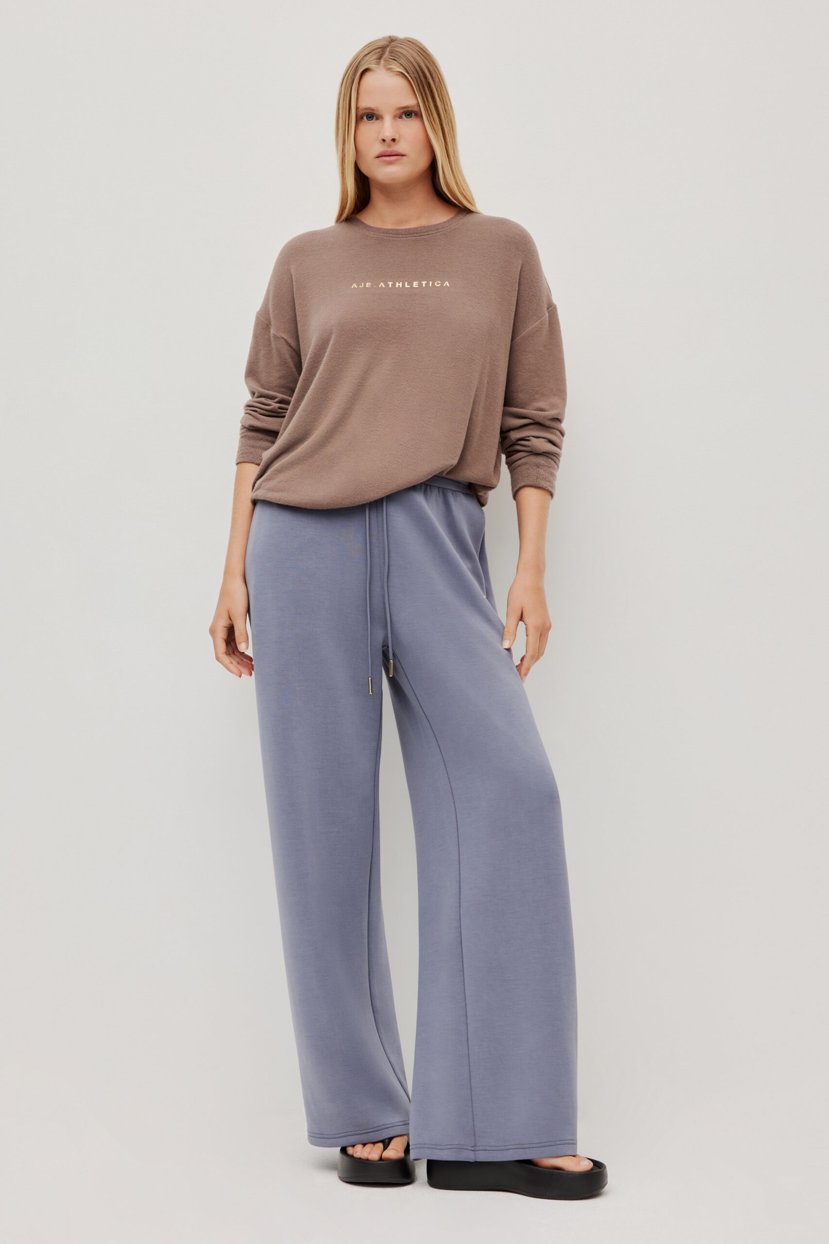 Aje Textured Long Sleeve Tee — MOCHA - Image 1