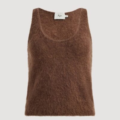 Aje Tansy Fluffy Knit Tank — DARK CHOCOLATE - Image 2