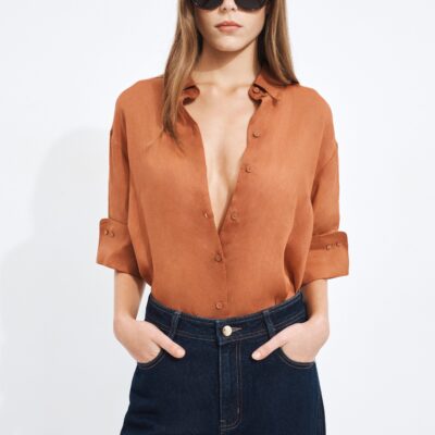 Aje Talea Short Sleeve Shirt — COPPER - Image 1