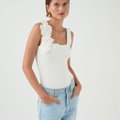 Aje Splendour Flower Knit Tank — IVORY - Image 1