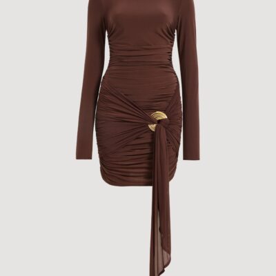 Aje Selah Jersey Mini Dress — DARK CHOCOLATE - Image 2