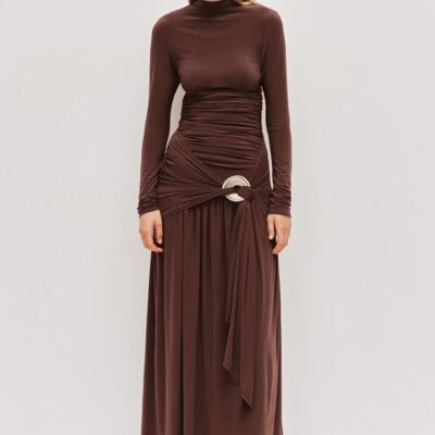 Aje Selah Jersey Maxi Dress — DARK CHOCOLATE - Image 1