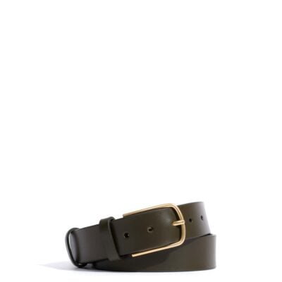 Anonymous Copenhagen Whane simple unisex leather belt Vegetal soft calf & metal Forrest green & gold buckle — 70 - Image 1
