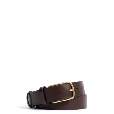 Anonymous Copenhagen Whane simple unisex leather belt Vegetal soft calf & metal Coffee brown & gold buckle — 70 - Image 1