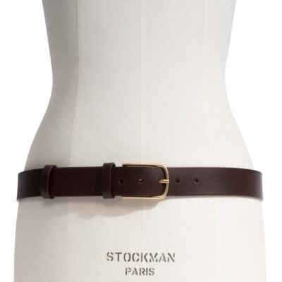 Anonymous Copenhagen Whane simple unisex leather belt Vegetal soft calf & metal Coffee brown & gold buckle — 70 - Image 2