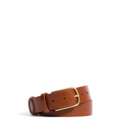 Anonymous Copenhagen Whane simple unisex leather belt Vegetal soft calf & metal Cinnamon & gold buckle — 70 - Image 1
