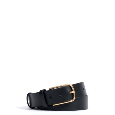 Anonymous Copenhagen Whane simple unisex leather belt Vegetal soft calf & metal Black & gold buckle — 70 - Image 1