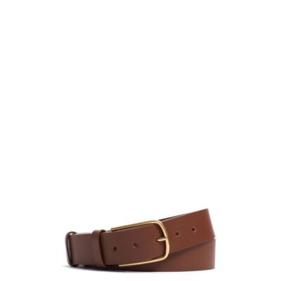 Anonymous Copenhagen Whane simple unisex leather belt Vegetable tanned calf & metal Chestnut & gold buckle — 70 - Image 1