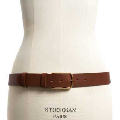 Anonymous Copenhagen Whane simple unisex leather belt Vegetable tanned calf & metal Chestnut & gold buckle — 70 - Image 2