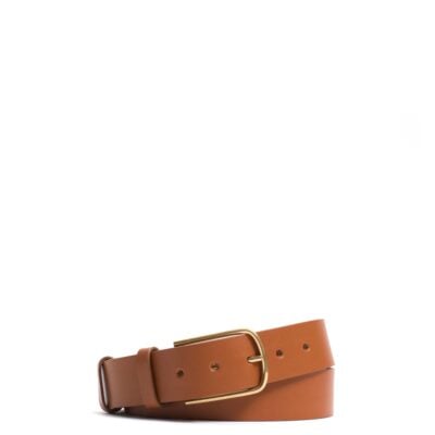 Anonymous Copenhagen Whane simple unisex leather belt Vegetable tanned calf & metal Caramel & gold buckle — 70 - Image 1