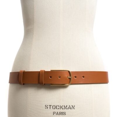 Anonymous Copenhagen Whane simple unisex leather belt Vegetable tanned calf & metal Caramel & gold buckle — 70 - Image 2