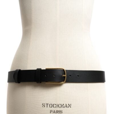 Anonymous Copenhagen Whane simple unisex leather belt Vegetable tanned calf & metal Black & gold buckle — 70 - Image 2
