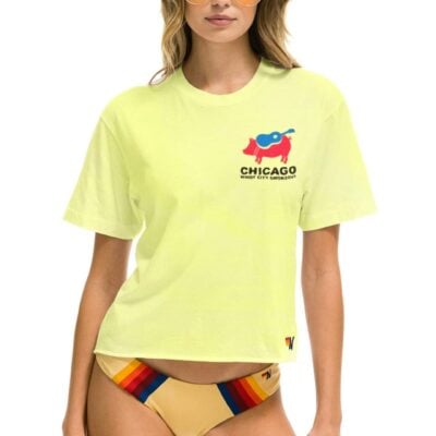 Aviator Nation WINDY CITY SMOKEOUT 2024 BOYFRIEND TEE SHIRT - NEON YELLOW — XS - Image 1