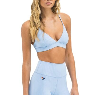 Aviator Nation WIDE RIB TRIANGLE ADJUSTABLE SPORTS BRA - SKY — XS - Image 2