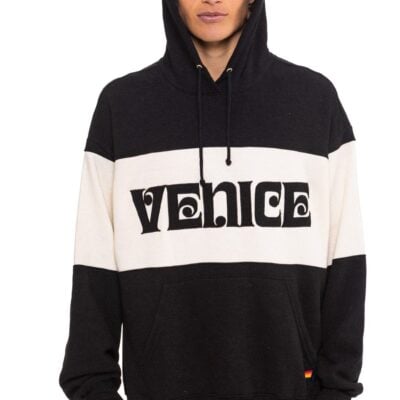 Aviator Nation VENICE EMBROIDERY COLOR BLOCK PULLOVER HOODIE RELAXED - BLACK // VINTAGE WHITE — XS - Image 2