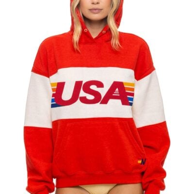 Aviator Nation USA RELAXED PULLOVER HOODIE - RED // VINTAGE WHITE — XS - Image 1