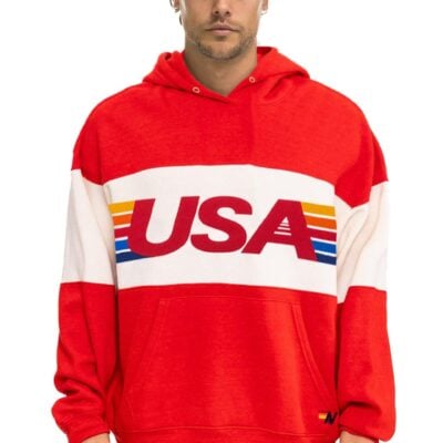 Aviator Nation USA RELAXED PULLOVER HOODIE - RED // VINTAGE WHITE — XS - Image 2
